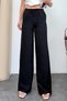 Set of 2 Linen Blend Loose Fit Women's Trousers Black and Brown - 5