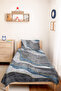 Geometric Blue Gray Young Room Single Pique Set - Modern Marble Striped 160X220Cm Bedspread - 2