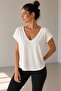 Women's Front-Back V-Neck Low Sleeve Relaxed Fit T-Shirt