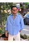 Single Pocket Striped Oversize Shirt Babyblue