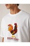 Men's White Oversize Retro Buenos Dias Rooster Printed 100% Cotton T-Shirt - 3