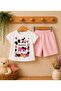 Strawberry Kitten Patterned Baby Girl Top and Bottom Summer Set - 2