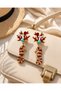 Seahorse Figured Coral Design Red Turquoise Stone Detailed Dangle Women's Earrings with Pearl Detail - 6