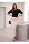 Polka Dot Patterned Viscose Satin Fabric Long Skirt (90cm) - Cream (Suitable for Hijab Wear) - 2