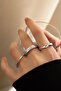 3-Piece Silver Women's Ring Set - Wavy Model Adjustable Ring