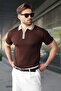Brown Half Zip Polo Collar Knitwear Men's T-Shirt E7501 - 4