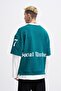 Men's Contrast Layered Sweatshirt Oil Green-Ecru - 3