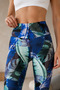 Women's Navy Blue Tropical Leaf Patterned High Waist Sports Leggings - 2