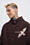 Men's Embroidery Bird Hooded Sweatshirt Dark Brown - 2