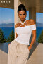 Off-The-Shoulder Halter Neck Ring Detailed Camisole Crop Blouse - 7