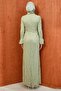Mint Green Lace Evening Dress with Flounces on the Sleeves and Draped Front - 5