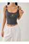 Women's Ring Detailed U-Neck Crop Tank Top with Straps Flexible Basic Summer Blouse