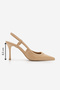 Women's Stiletto Pointed Toe Open Back Strap Buckle Thin Classic Heeled Shoes Osenta Beige - 3