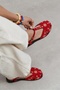Utya Red Suede Leather Embroidery Detail Flat Sole Women's Sandals
