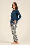 Women's Navy Blue Buttoned Collar Long Sleeve Pajama Set Pc9285-S-V1