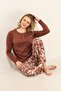 Women's Brown Long Sleeve Pajama Set Pc9264-S-V1 - 8