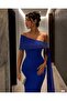Scuba Flexible Fabric Degaje Collar Stone Chiffon Detailed Evening Dress 583420 Cobalt Blue - 2