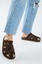 Benito Women's Leather Genuine Leather Buckle Caged Brown Slippers - 6
