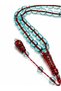 Capsule Cut Fire Amber Look Rosary with Black Stripe Detail and Metal Tassel - 3