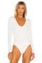 Women's White Long Sleeve V Neck Double Layer Silk Jersey Bodysuit - 2