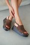 Navor Thick Strap Adjustable Ankle Gold Buckle Detail Wedge Heel Women's Sandals - Brown Suede - 2