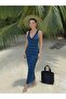 Navy Blue Zigzag Model Long Beach Dress - 2Y7247