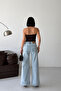 Women's Pocket Detail Basic Loose Ice Blue Denim Trousers - 3
