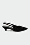 Clint Buckle Pointed Toe Women's Black Suede Heeled Shoes