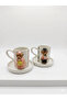 Handmade Set of 2 Ceramic Coffee Cups - Gold Gilded Teddy Bear Pink Series 90 ml - 2