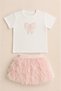Girl's Bow Detailed T-Shirt & Appliqued Balloon Skirt Two-Piece Set - 2