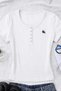 Button White Embroidered Snap Fastener Round Neck Ribbed Stretchy Fitted Premium Short Sleeve Blouse - 4