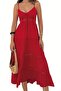 Women's Summer Linen Dress - Suspender Back Gipe Detailed Horizontal Lace Stripe Design 8530