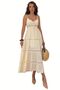 Women's Summer Linen Dress - Suspender Back Gipe Detailed Horizontal Lace Stripe Design 8530 - 3