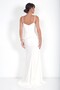 Women's Thin Strap Lined Front Gathered Bocuk Detailed Top Satin Skirt Crepe Long Dress - 4