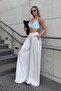 Beige Pleated Pocketed Extra Wide Leg Women's Modal Trousers - 2