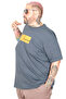 Mode XL Large Size T-Shirt Bıs Yaka Never U26125 Petrol Green - 2
