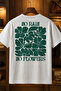 Green Rain Flowers Design 100% Cotton Half Oversize White T-Shirt