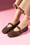 Minori Brown Knitted Textured Gold Buckle Belted Knitwear Ballerina - 2