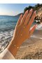Green Stone Detailed Gold Color Steel Şahmeran Hand Chain Women's Bracelet - 3