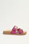 Women's Fuchsia Bead Embroidered Double Buckle Cork Sole Slippers