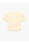 Drape Detailed Slim Fit Crew Neck Short Sleeve Crop T-Shirt - 2