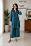 - Teal Cotton Co-Ord Set with Scalloped Sleeves & Fabric Button Detail - 2