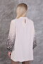 Plus Size Leopard Detailed V-Neck Pleated Long Sleeve Stylish Women's Tunic with Brooch Accessory - 2