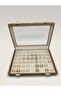 New Glass Covered Suede Fabric Milk Coffee 34 cm / 24 cm Ring Tray with Tabs