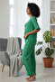 Women's Bamboo Linen Pajama Set with Tie Front Detail, Flared Sleeves and Cuffs - 3