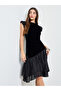 Black Velvet Look Flared Knee Length Dress
