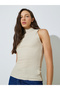 Beige High Neck Textured Knit Top