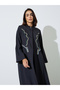 Black Stand Collar Abaya with Embroidery - 2