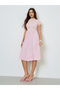Pink Corset Waist A-Line Midi Dress - 3