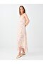 Light Pink Floral Patterned V-Neck Strappy Midi Dress - 3